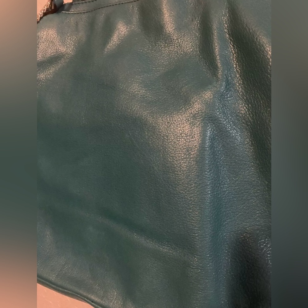 Michael Kors Channing Aqua Green Soft Leather Silver Chain MK Logo Hardware Tote - Picture 12 of 14